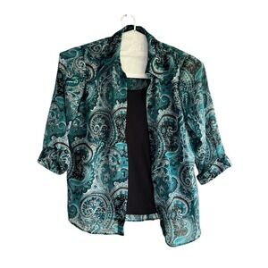 Coral Bay Plus Paisley Print 3/4 Sleeve Blouse with‎ Attached Tank Top